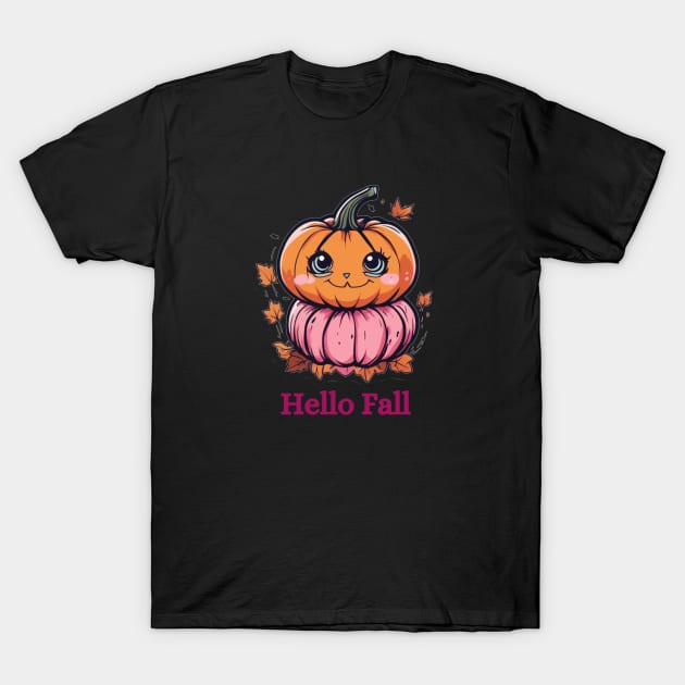 Hello Fall Kawaii Pumpkin T-Shirt by Cotton Candy Art